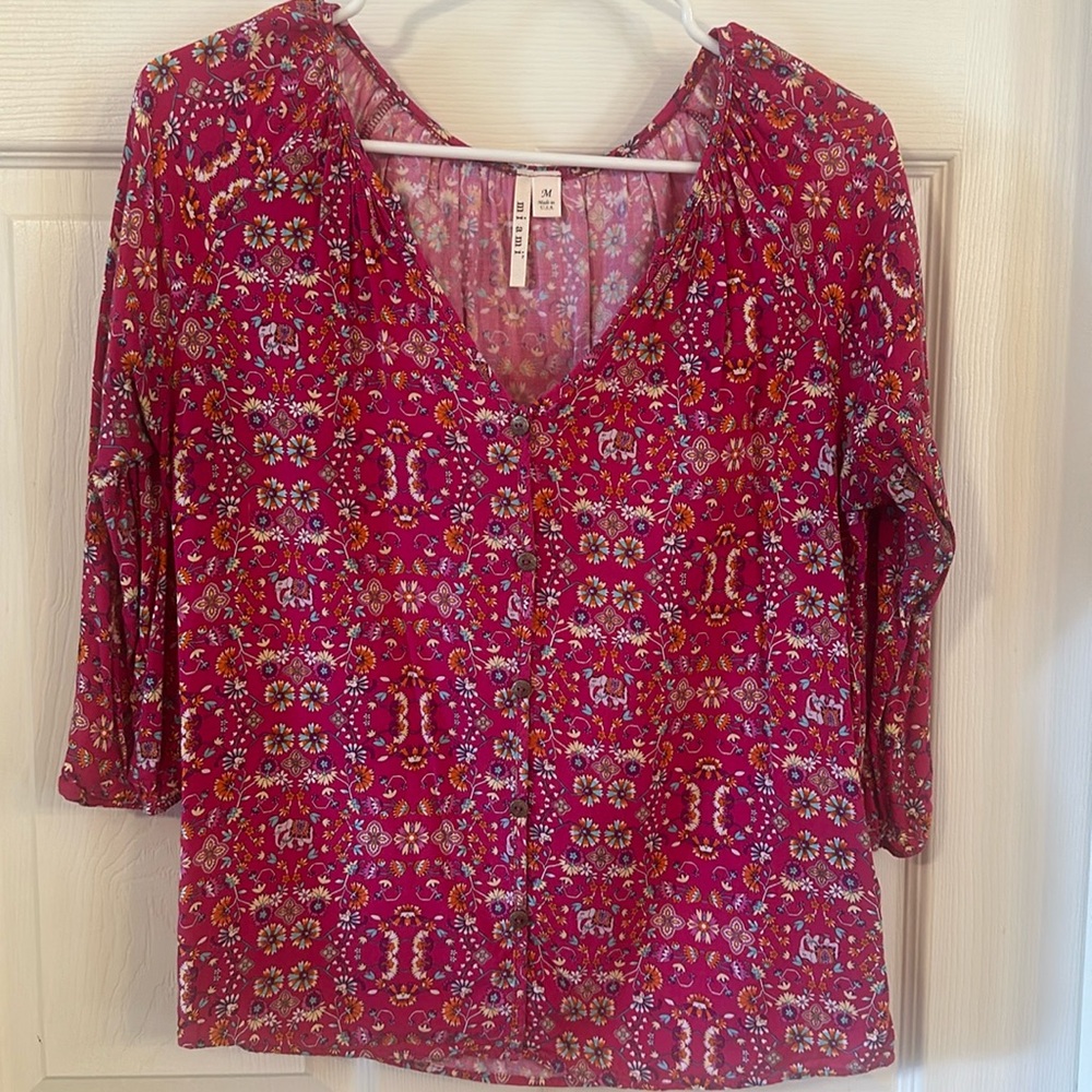 Miami (I think Francesca’s) pink floral button down blouse. Medium